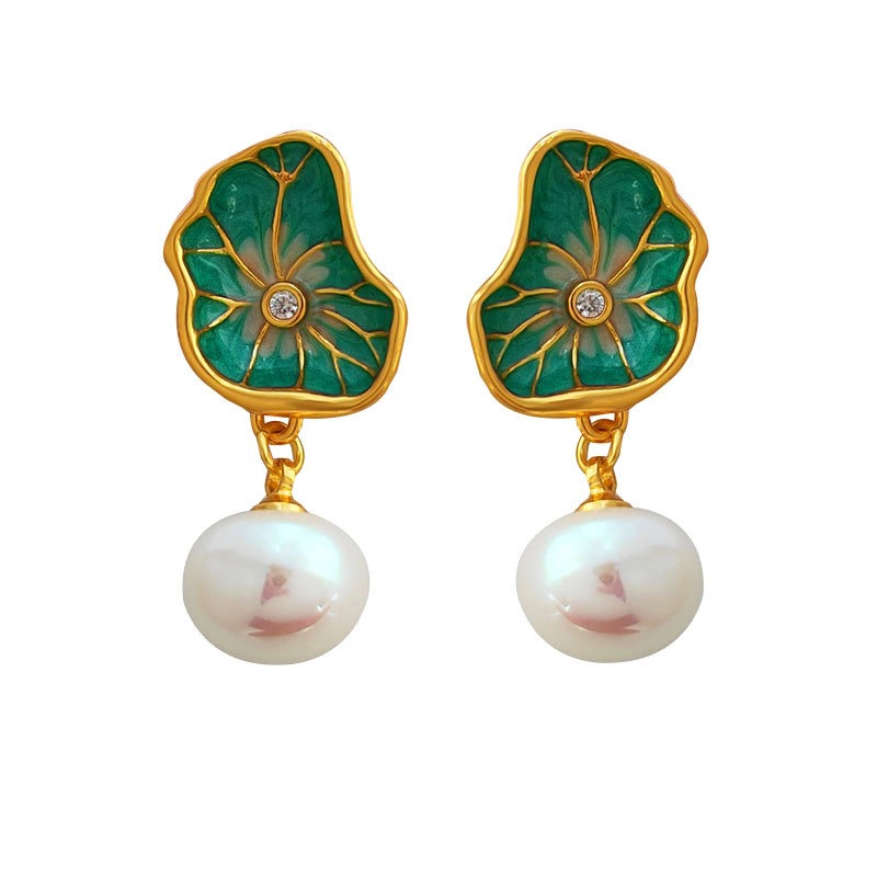 Bridalore Oriental Enamel Lotus Leaf Earrings