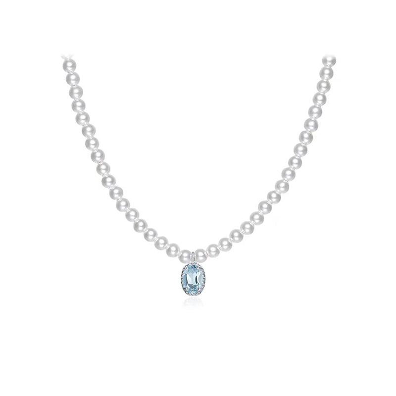 Bridalore Ocean Heart Natural Topaz Pearl Necklace