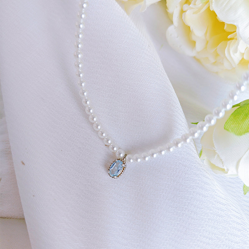 Bridalore Ocean Heart Natural Topaz Pearl Necklace