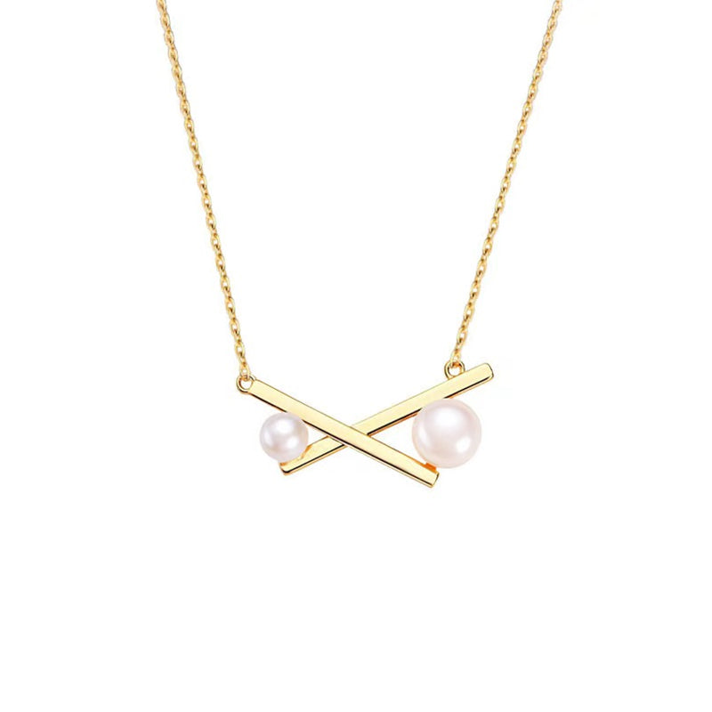 Bridalore Crossed Balance Beam Pearl Necklace