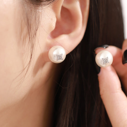 Bridalore Silver Starburst Australian White Pearl Stud Earrings