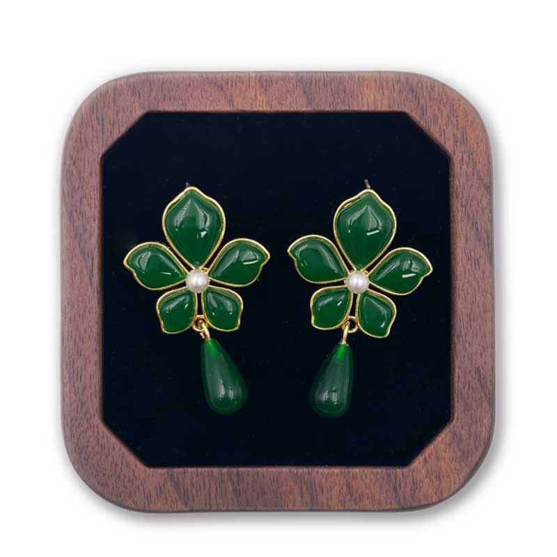 Bridalore Oriental Emerald Green Glass Earrings